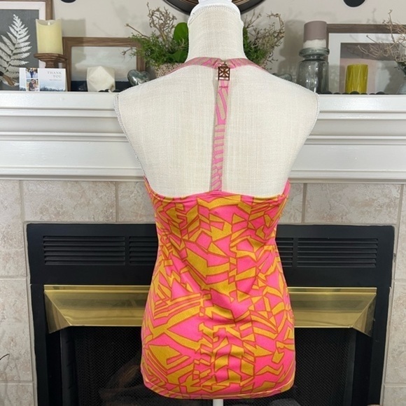 Trina Turk Silk Orange and Gold T Back Sleeves Blouse - Picture 6 of 12